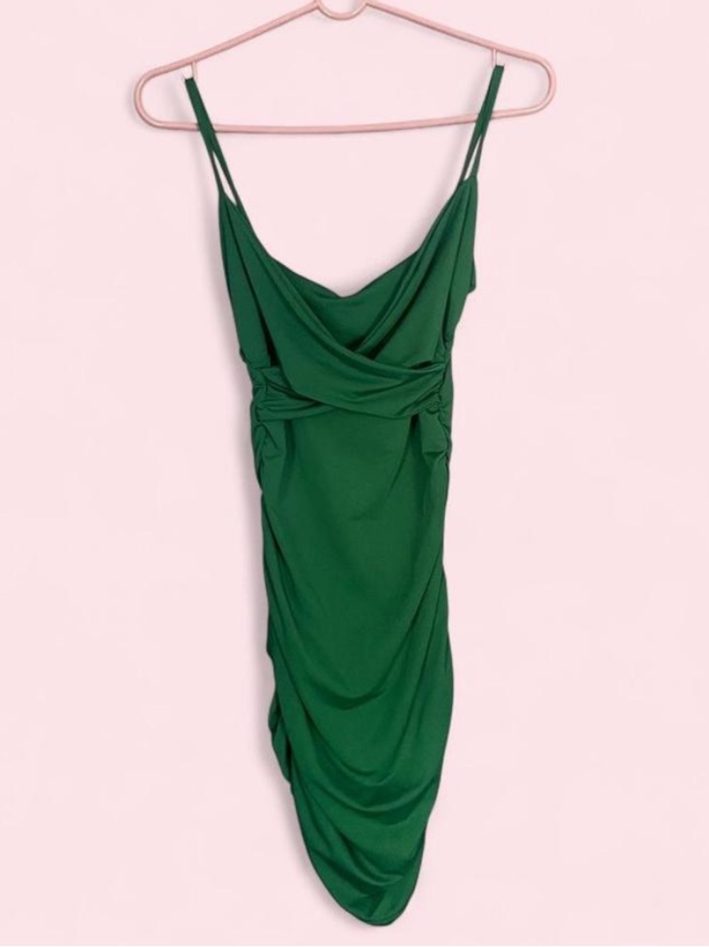 Green Ruched Spaghetti Strap Dress